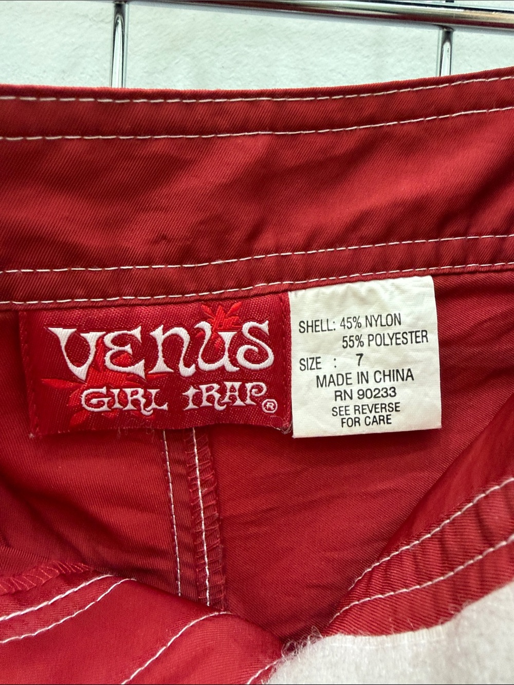 Vintage Red Women's Surf Shorts with Contrast Stitching - Picture 5 of 6